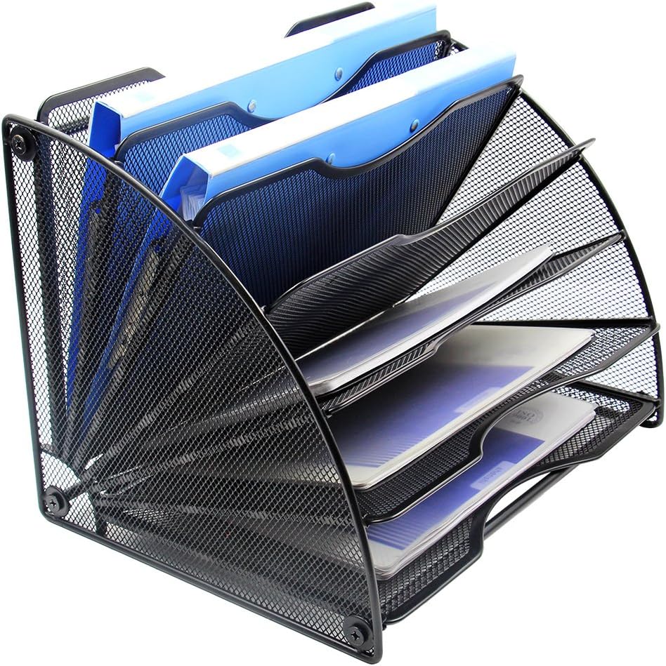 EasyPAG Desk File Organizer 6 Compartment Fan-Shaped Filing Paper Holder Letters Tray Desk Organizers and Accessories,Black - Image 3